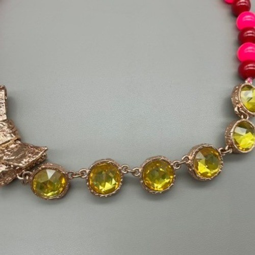 Marc By Marc Jacobs Necklace Women Pink Red Yellow Crystal Bow Toggle 18 Inch