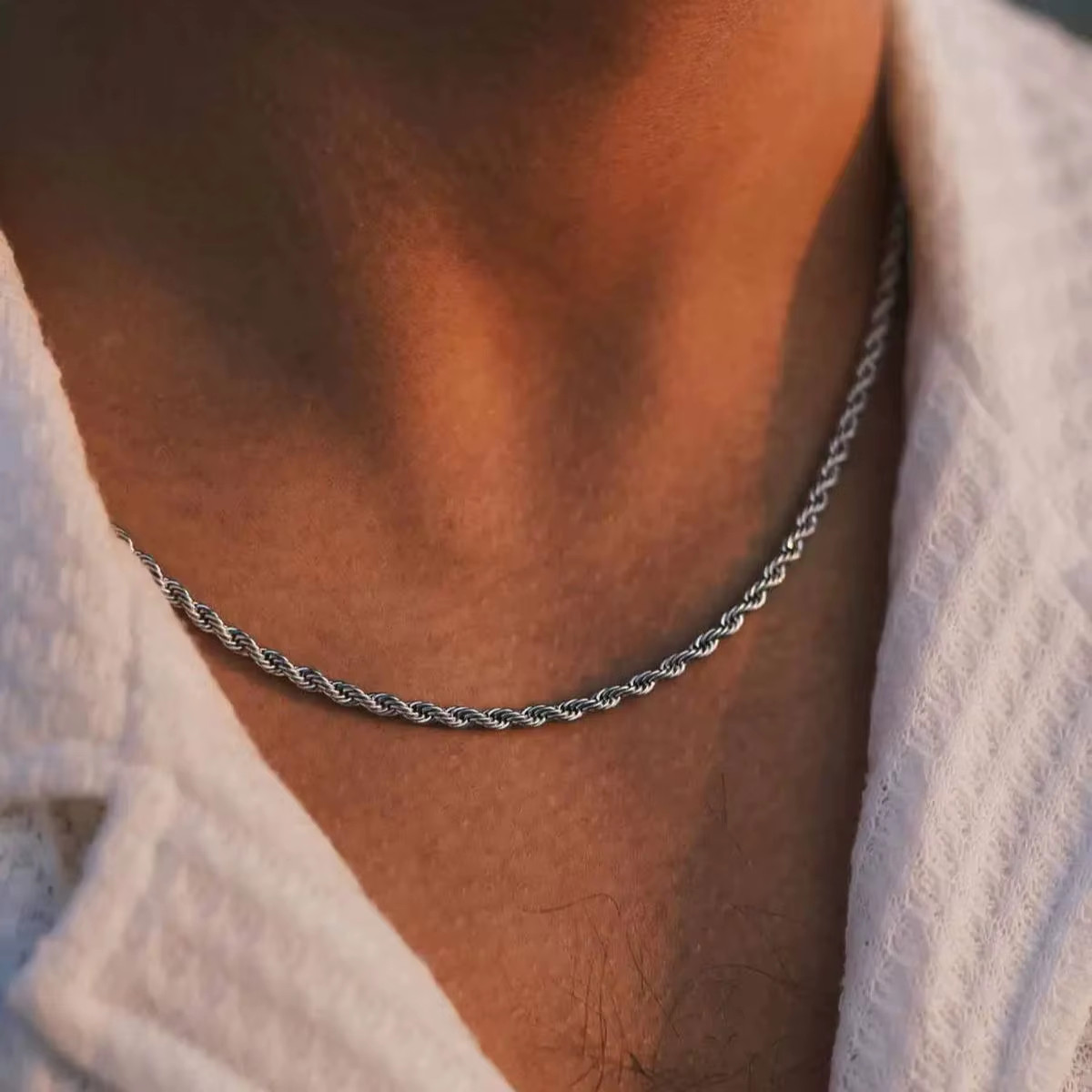 Rope Twisted Chain Necklace for Men Women,Gold Silver Color Stainless Steel Chai