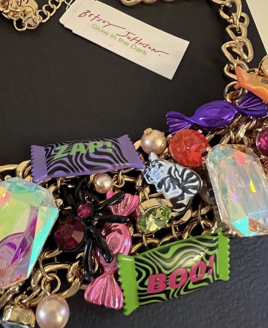 Betsey Johnson Necklace Halloween Candy Statement Chunky Charms Glow In Dark NWT