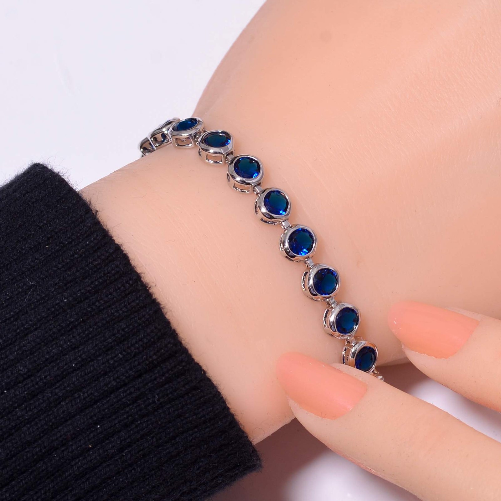 Blue Sapphire – Simulated 925 Sterling Silver Tennis Bracelet 7.99″ B_9733_689_9
