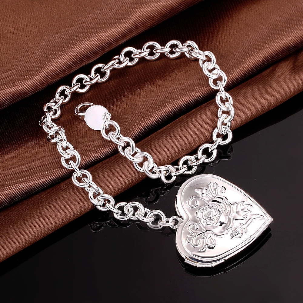 Women 925 Sterling Silver Flower Rose Bracelet 8 Inches 6MM Lobster Clasp L65