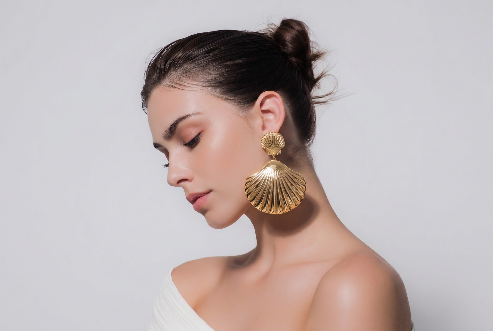Gold Color Scallop Shell Statement Drop Earrings Boho Style