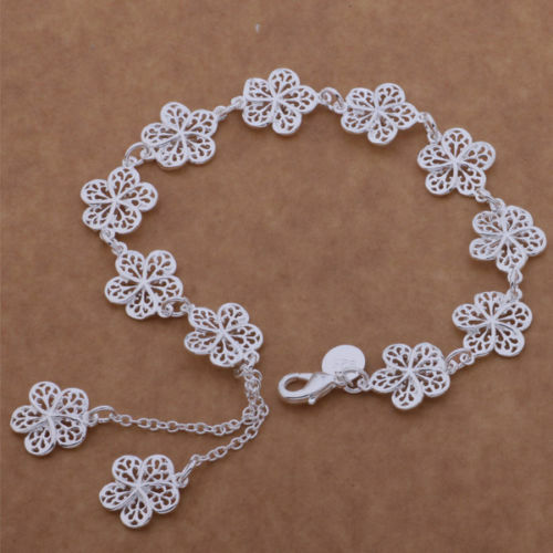 Elegant Unique 925 Sterling Silver New Women Fashion Flower Style 8.5″ Bracelet