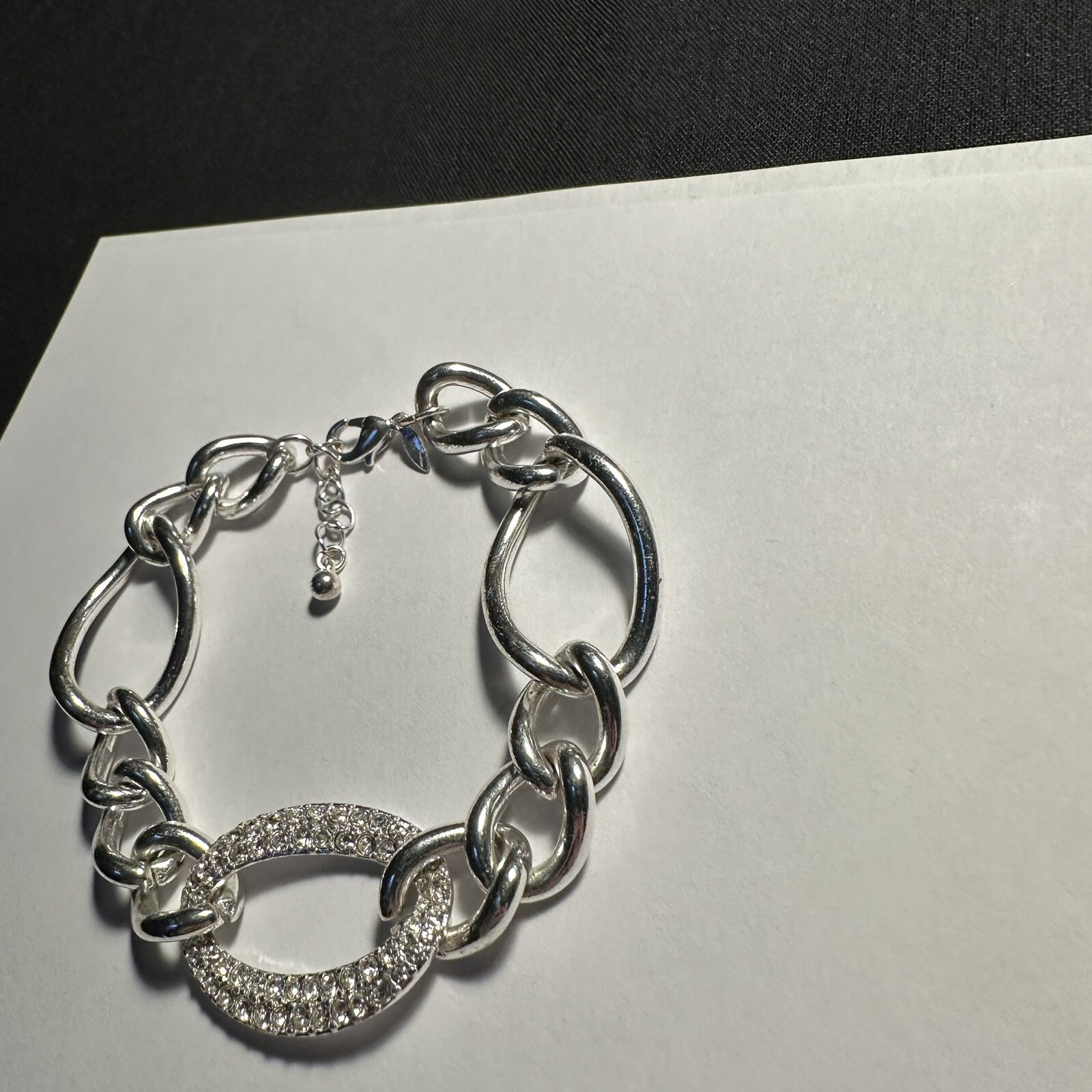 Women’s Signed SAQ Silver Tone Rhinestone Bracelet 7 5/8 To 8 1/2 Inch