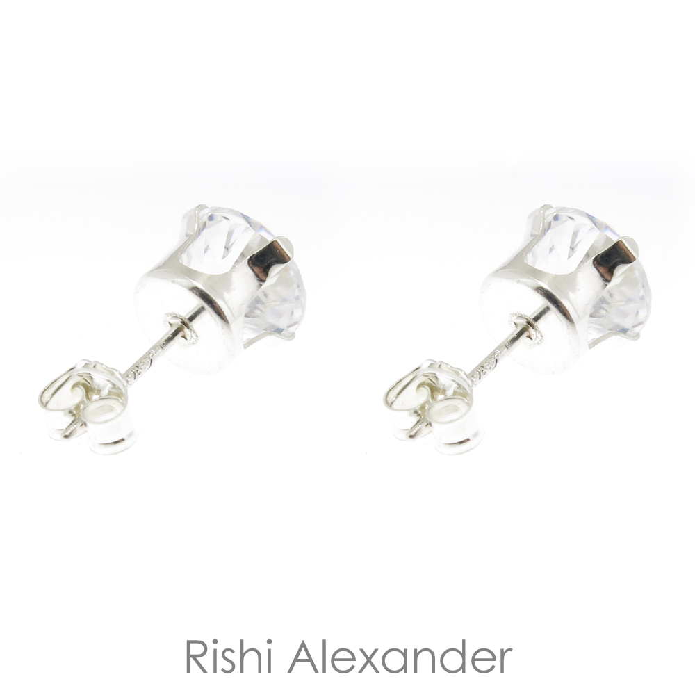 925 Sterling Silver Round Cubic Zirconia Clear CZ Stud Earrings Butterfly Posts