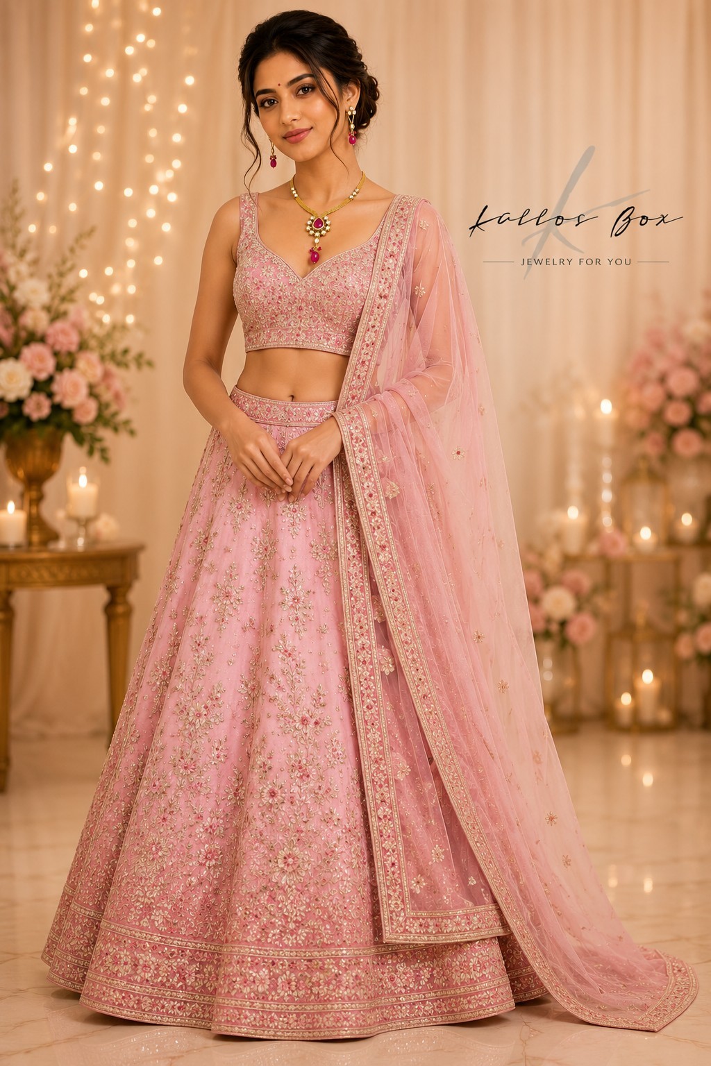 Pink Kundan Necklace With Earrings For Wedding Or Any Other Festive Occasion