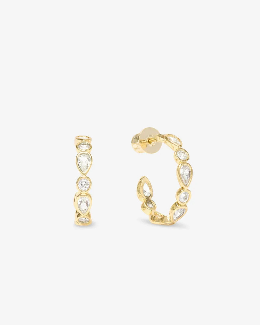 MELINDA MARIA Isla Small Hoop Earrings ( .75″) Goldtone/Diamondettes /Pouch+GIFT