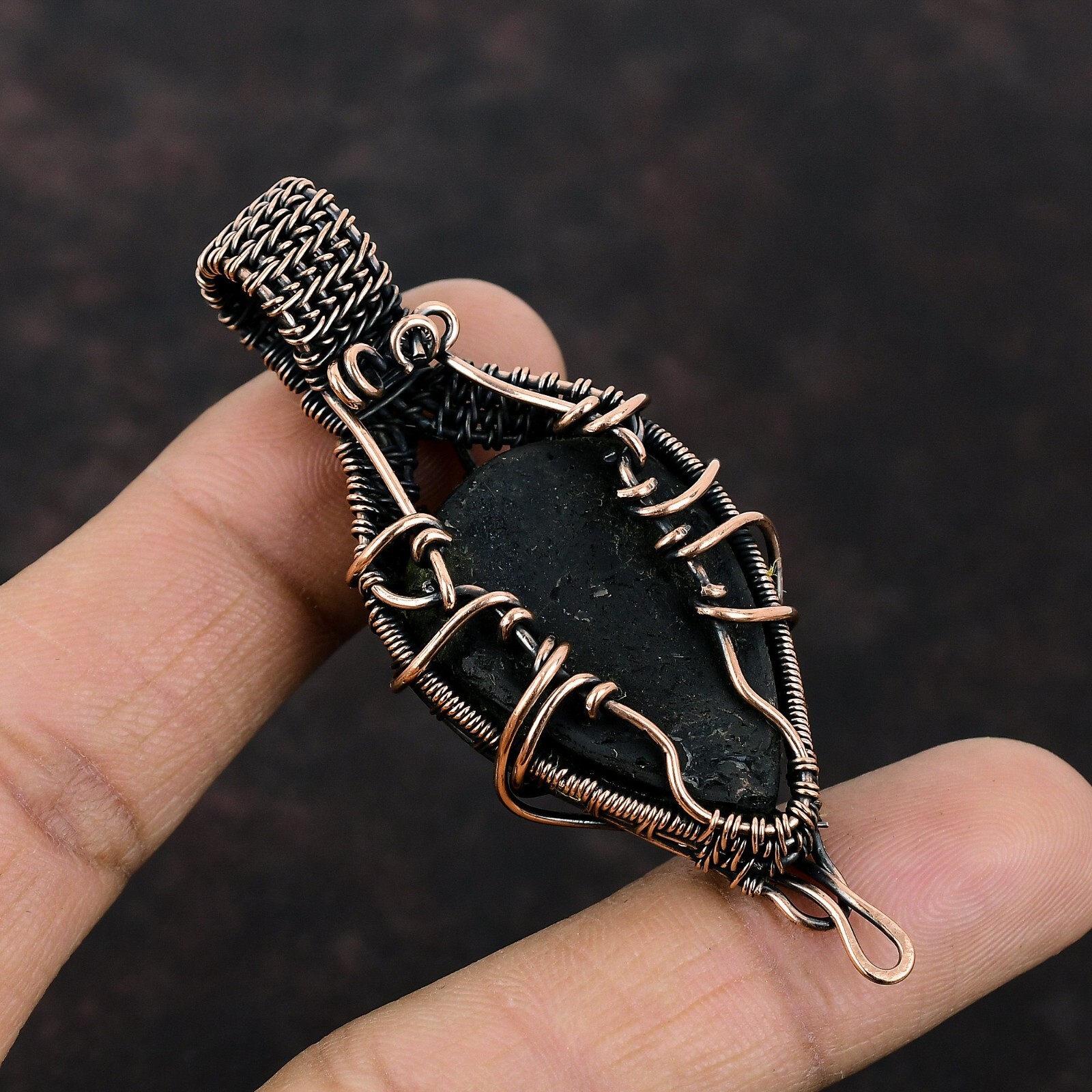 Gift For Her Black Tourmaline Rough Wire Wrapped Pendant Copper Jewelry 2.83″