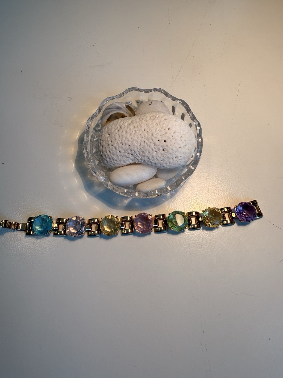 Gold Tone Multicolor Cushion Crystal Tennis Bracelet Prong Set