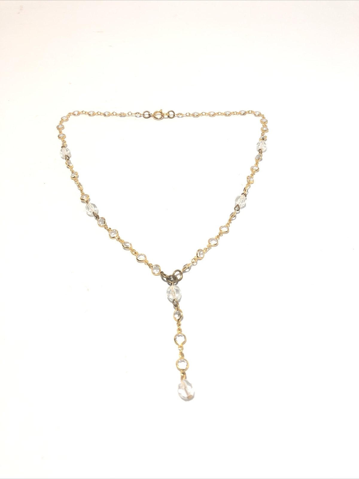 Women’s 16” Gold Tone Y-Drop Pendant Necklace W/ Acrylic Crystal Gems-Fashion.