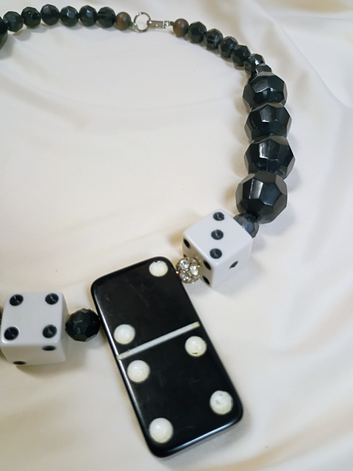 Domino & Dice Casino Necklace Acrylic Beads Hook Closure Vegas