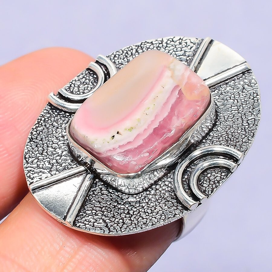 Valentine Gift Rhodochrosite Silver Gift For Friend Natural Cluster Ring Size 7