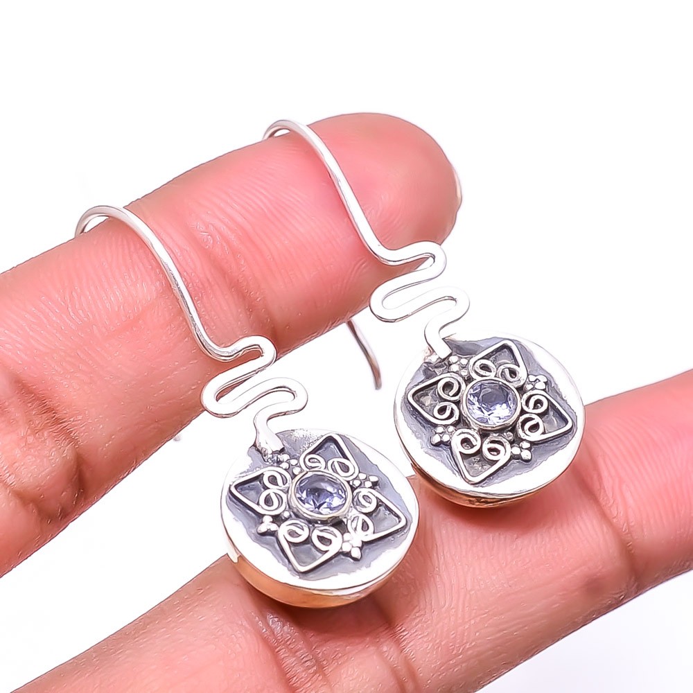 Tanzanite Gemstone 925 Sterling Silver Handmade Two Tone Earring 1.56″ E84