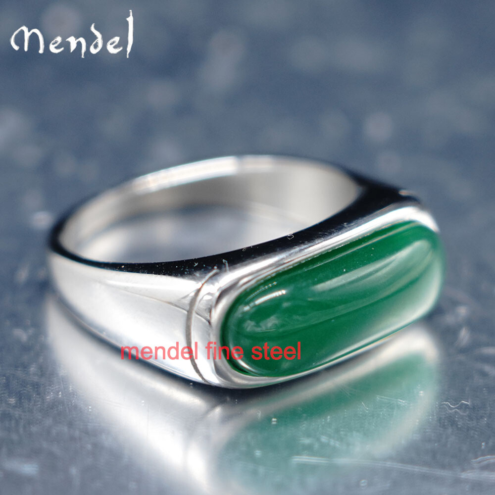 MENDEL Mens Womens Green Jade Stone Band Ring Men Size 6 7 8 9 10 11 12 13-15