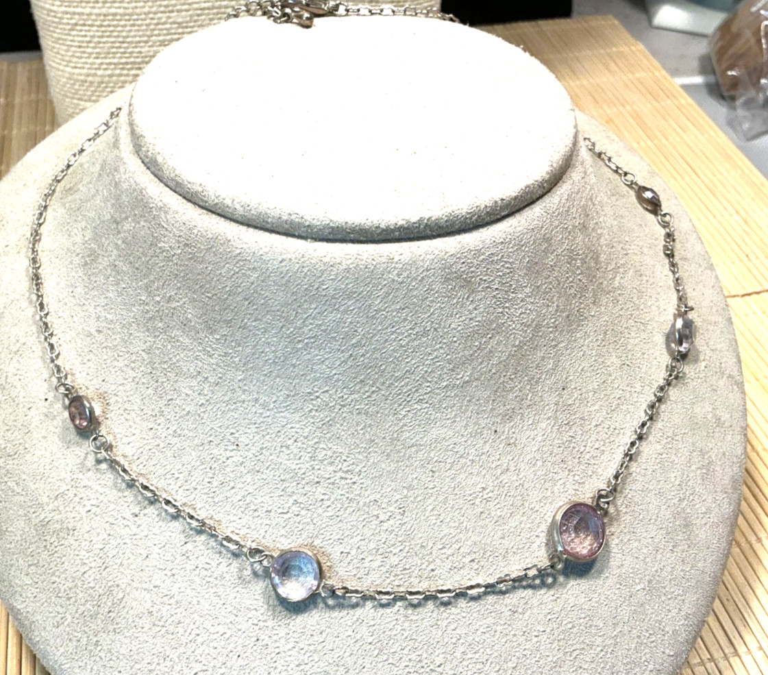 Fashion Necklace Silver Tone Clear Pink Chanelle Choker Lot 103D