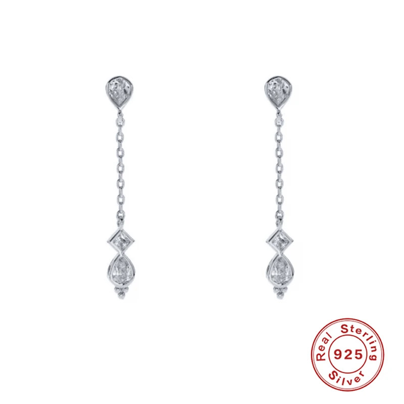 1 Pair 925 Sterling Silver Long Tassel Drop Earrings Women Waterdrop Jewelry