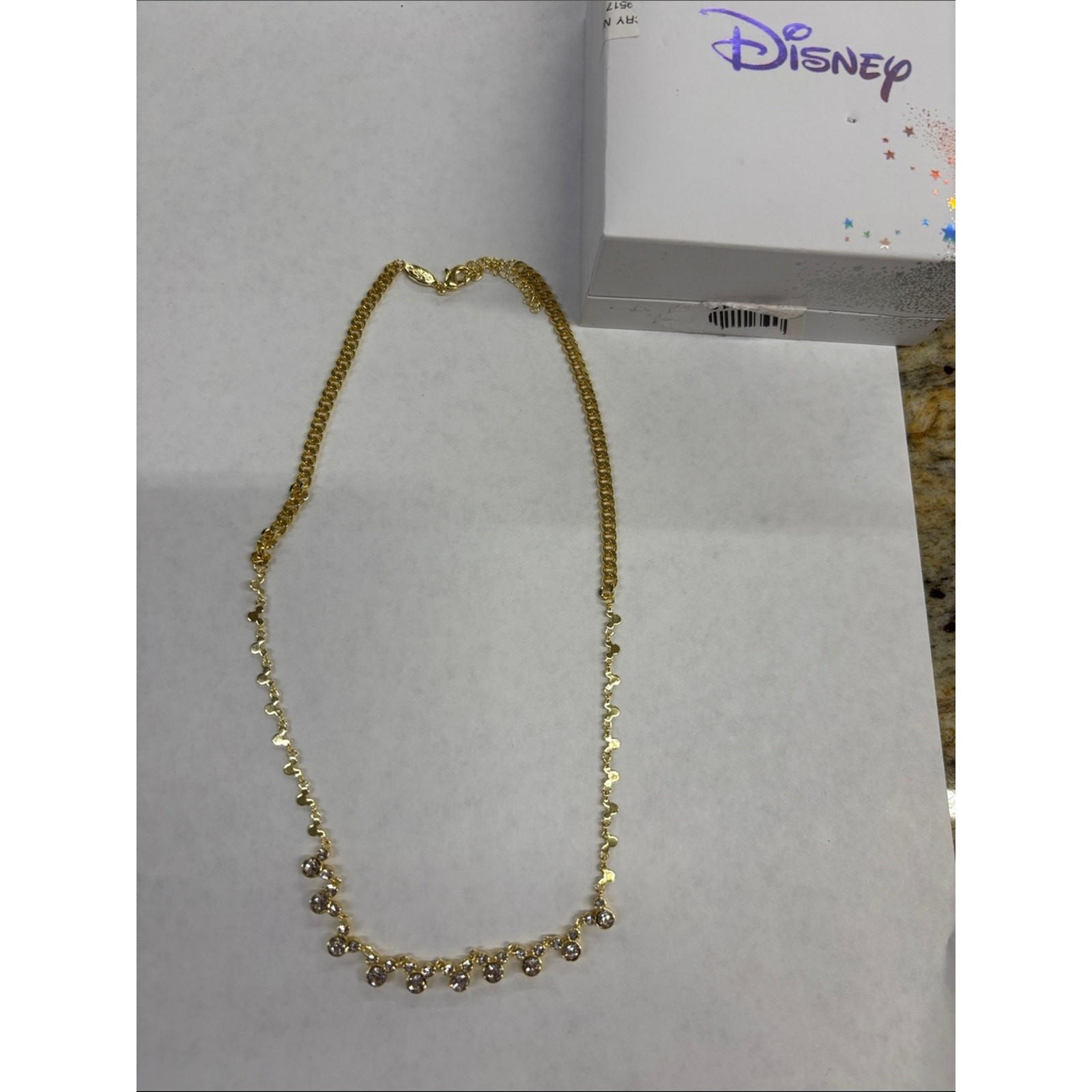 Disney Gold-Tone Necklace with Clear Zircon Drops