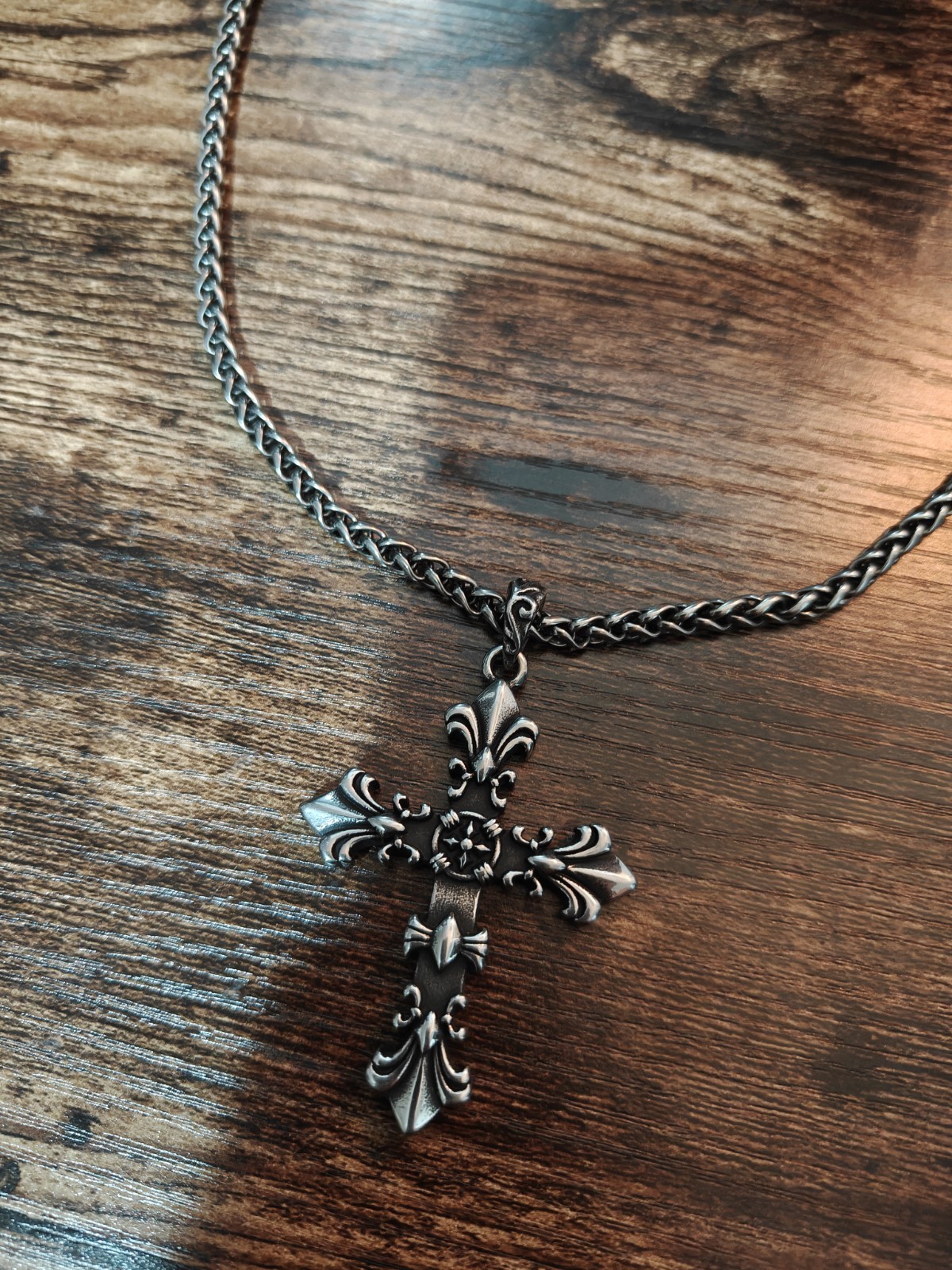 Gothic Cross Necklace With Stainless Steel Wheat Chain