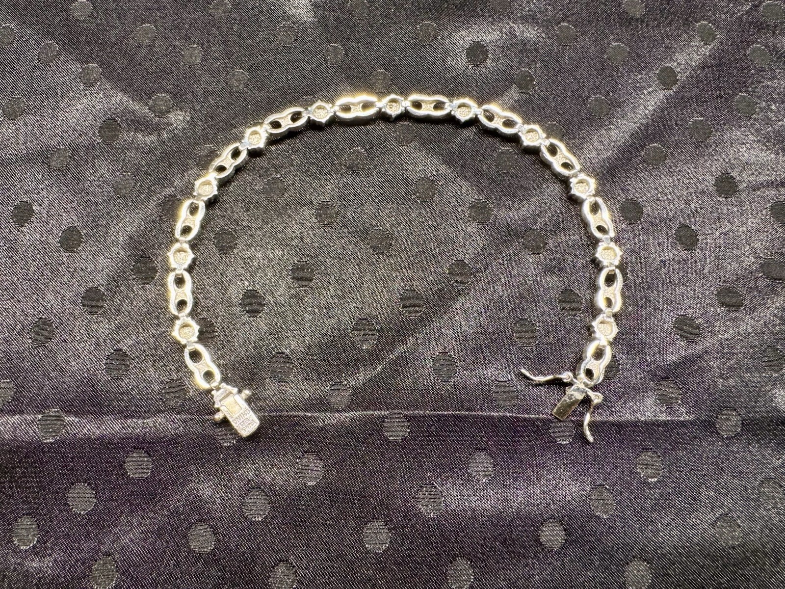 PAJ BB Silver Tone Rhinestone Link Bracelet Clear Crystal Box Clasp 7.5”