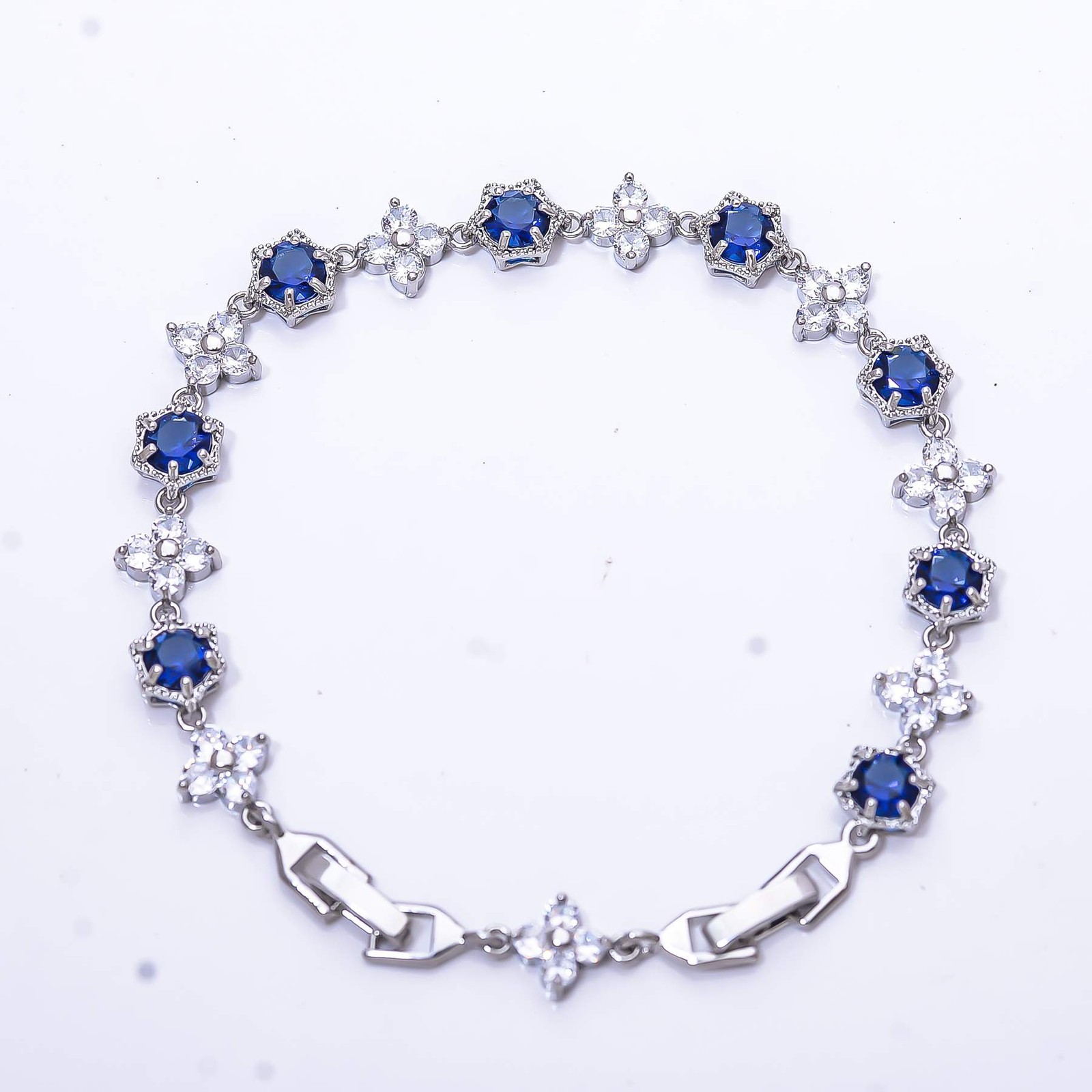 Blue Sapphire & CZ – Simulated 925 Sterling Silver Tennis Bracelet 8.99″ B67