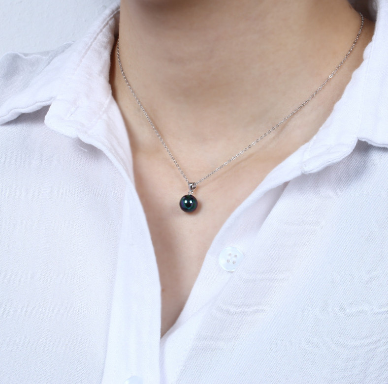 Tahitian Black SHELL Pearl 12mm pendant 925 Silver 18″ Necklace gift Box PE33