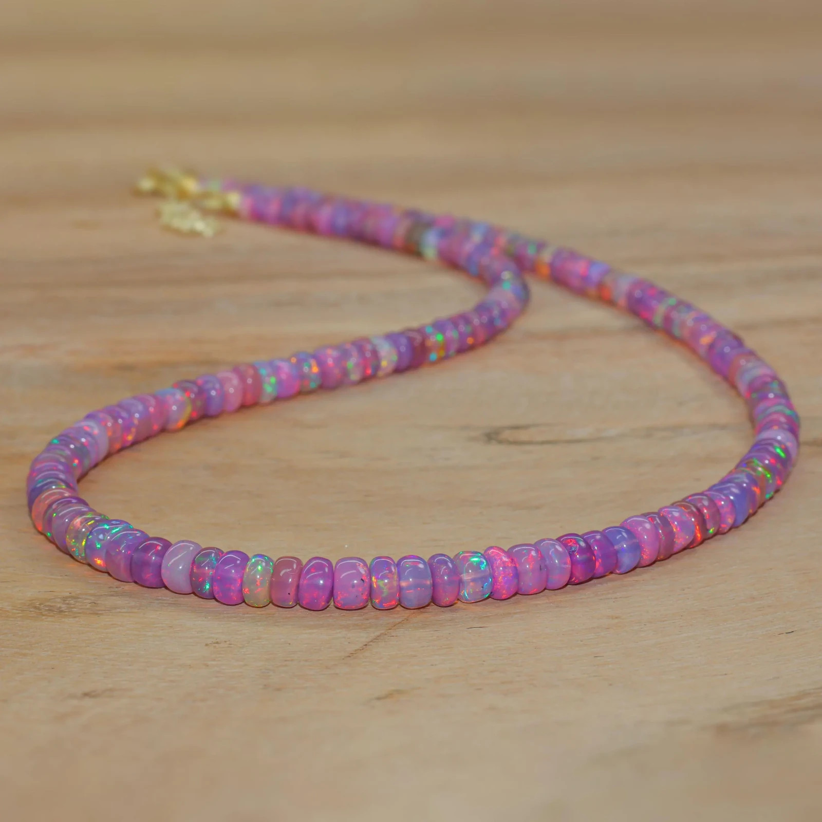 Natural Purple Opal Gemstone Beaded Necklace, Genuine Ethiopian Opal Beads