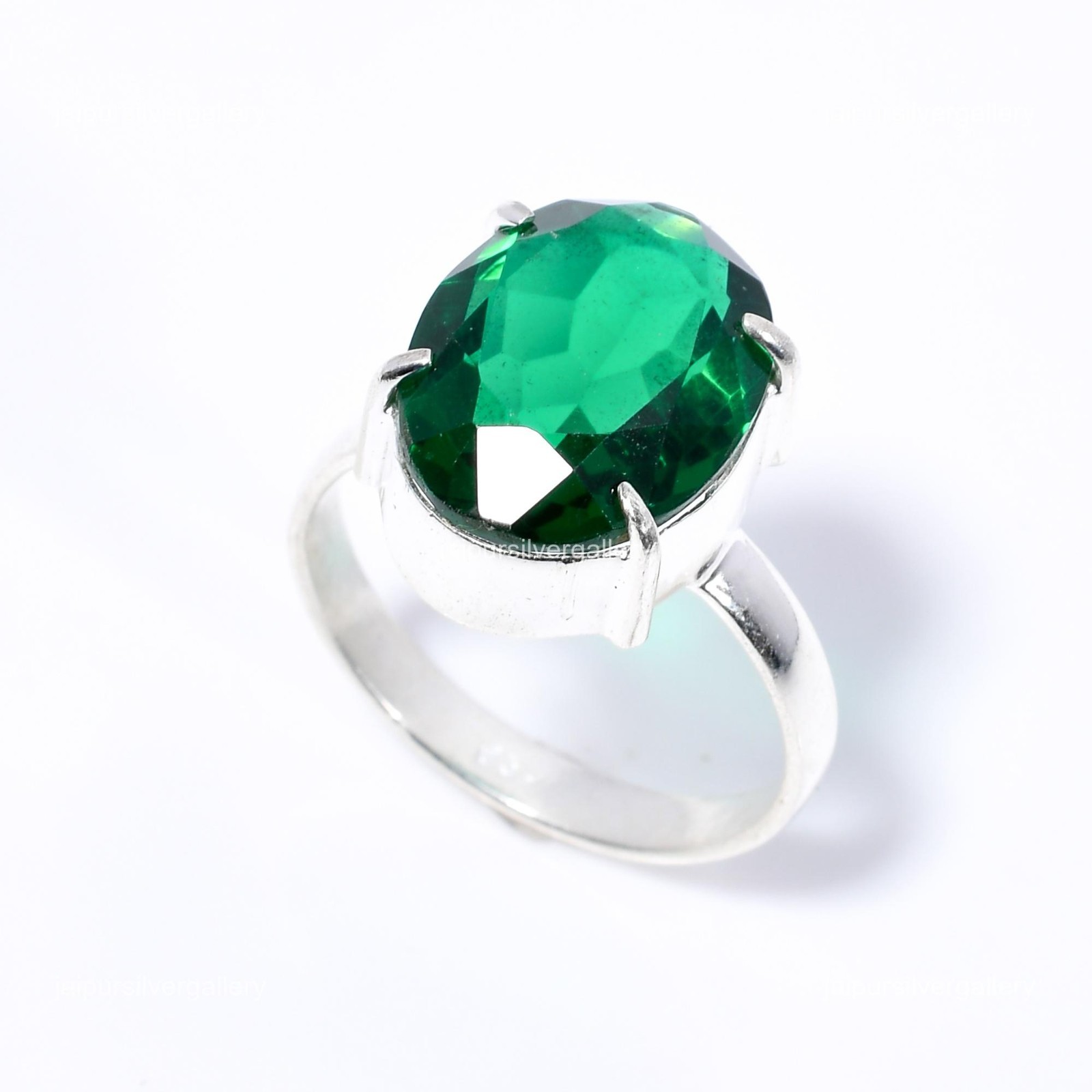 Sterling Silver Emerald Stone Dainty Statement Stackable Ring Jewelry Size 10