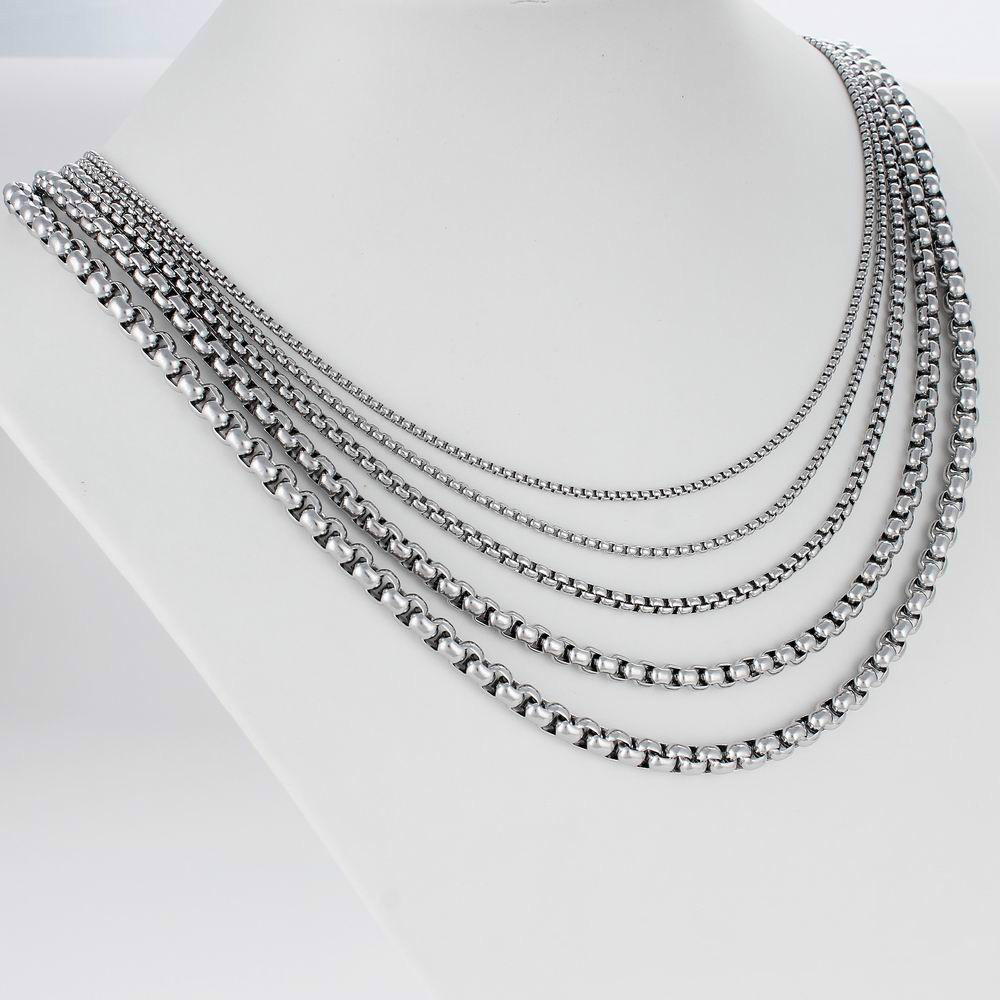 2/3/4/5/6/8MM Mens Chain Stainless Steel Round Box Link Necklace 18-36inch hot