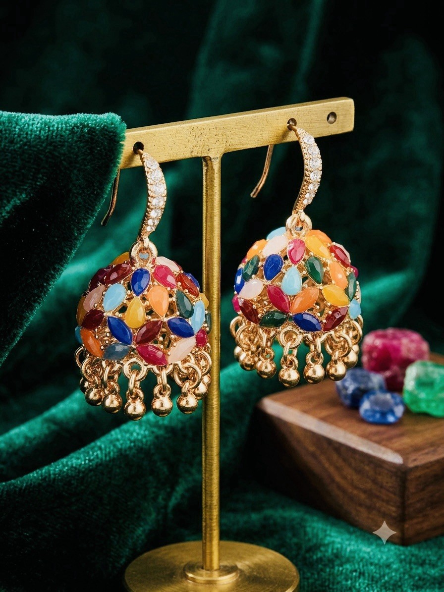Women Jhumka Colorful Stone earrings for women with Tassels Traditional Jewelry