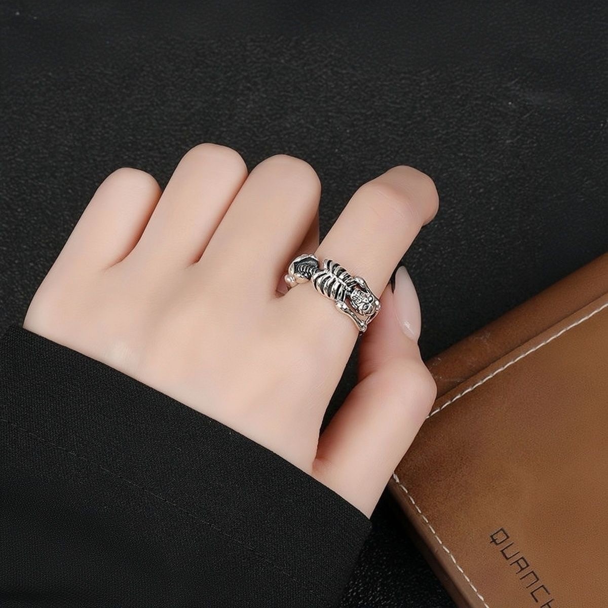sterling Silver Open Ring with Skull Personalized Women Mens Jewellery Gift Ring