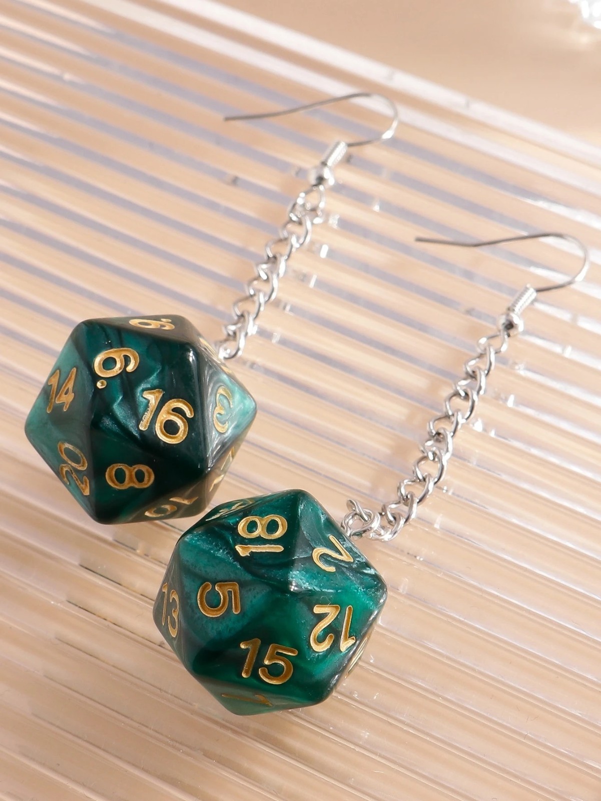 Green D20 Dice Earrings Dungeons Dragons D&D RPG Gamer Geek Jewelry for Women