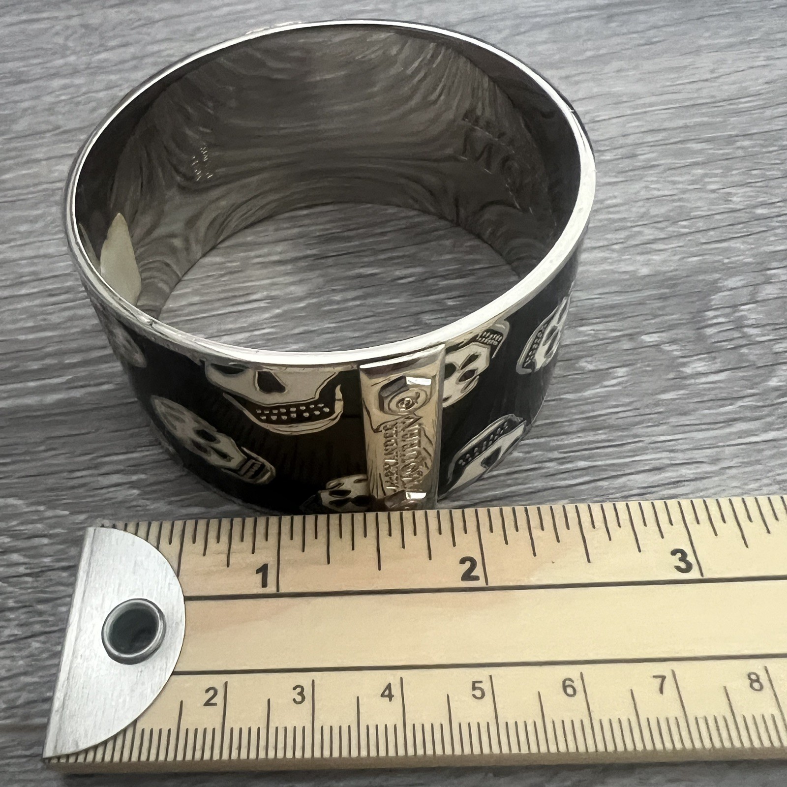 Alexander McQueen Skull Logo Icon Black White Enamel Silver Cuff Bracelet