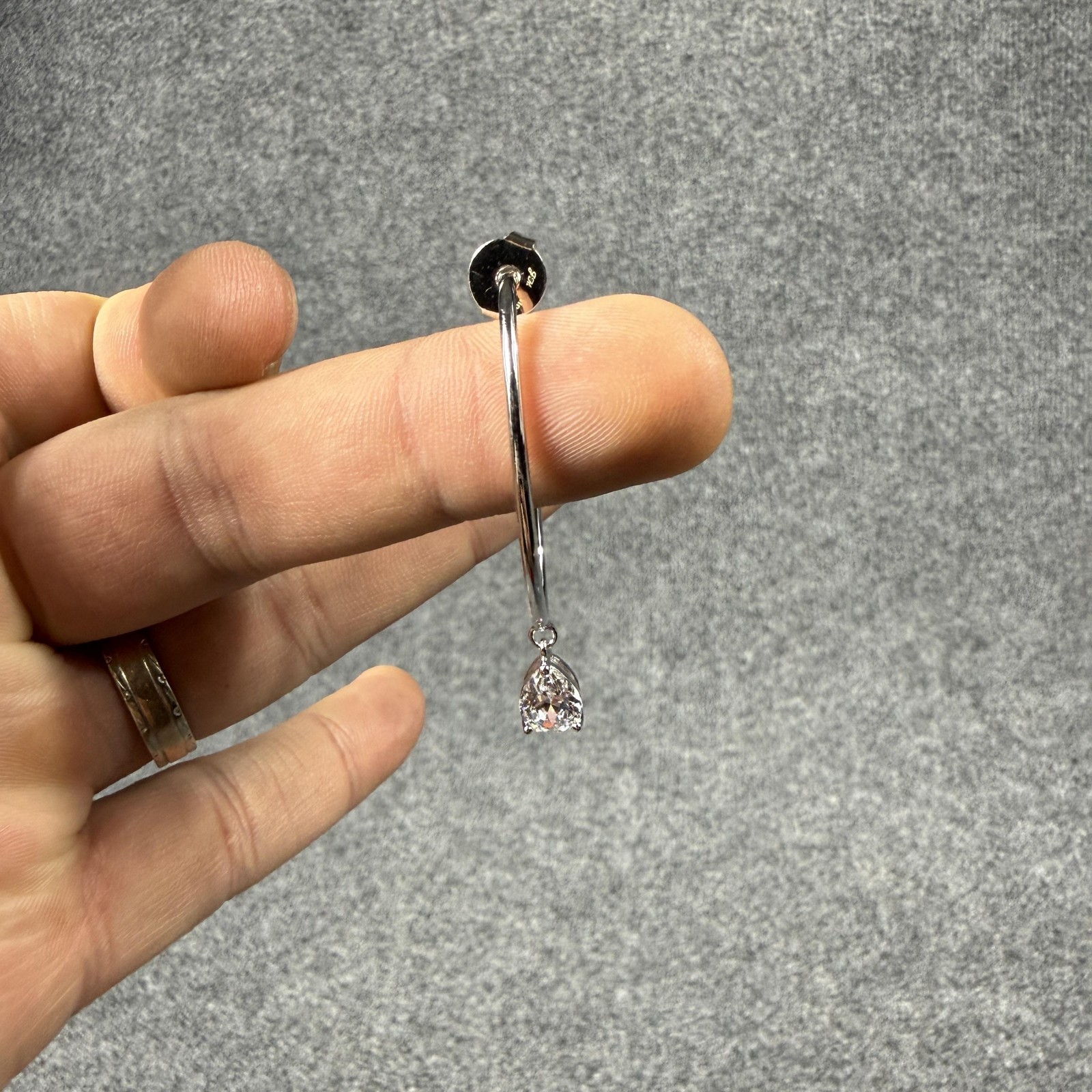 Jennifer Miller Earrings Silver Hoop Teardrop Crystal Dangle Drop Womens