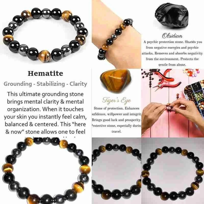 Natural Black Obsidian Hematite Tiger Bead Magnetic Health Protection Bracelet