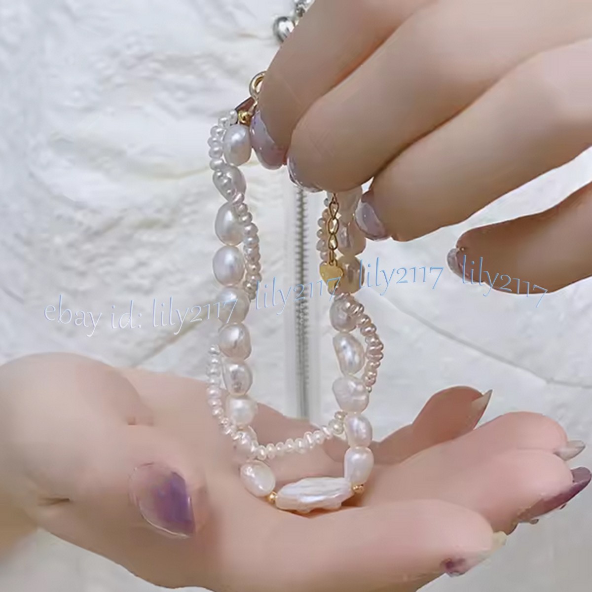 2 Rows Genuine Natural White Freshwater Baroque Pearl Coin Pearl Bracelet 7.5 in