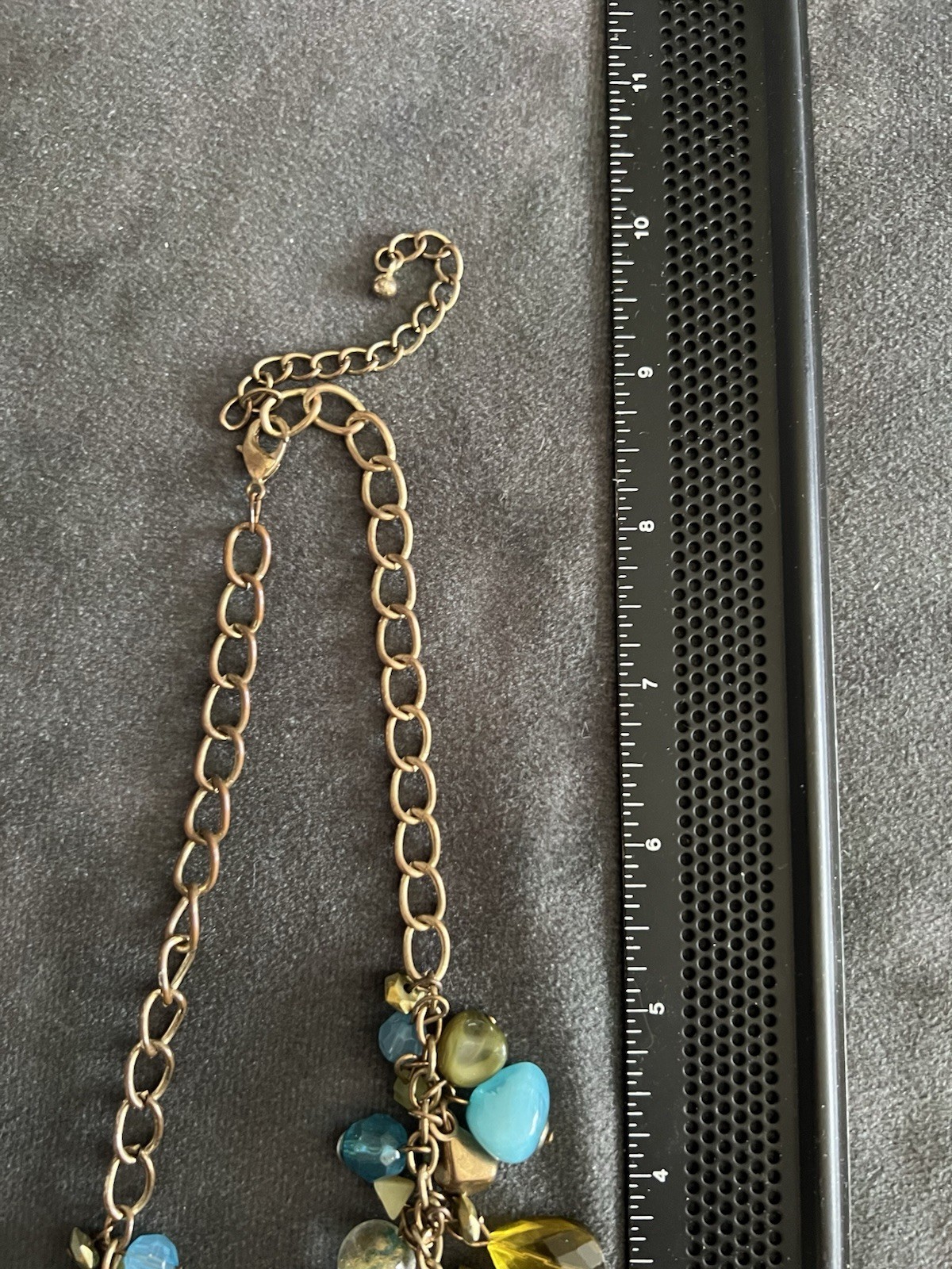 Multicolor Beaded Charm Necklace Turquoise Green Bronze 16”