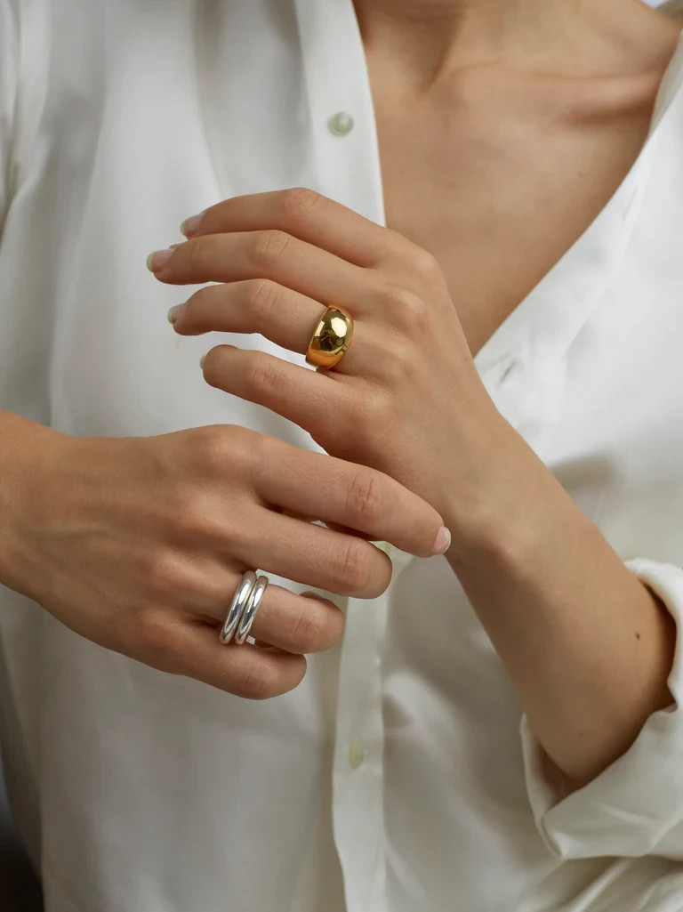 Two Tone Triple Ring Set brass metal statement band rings set for gift