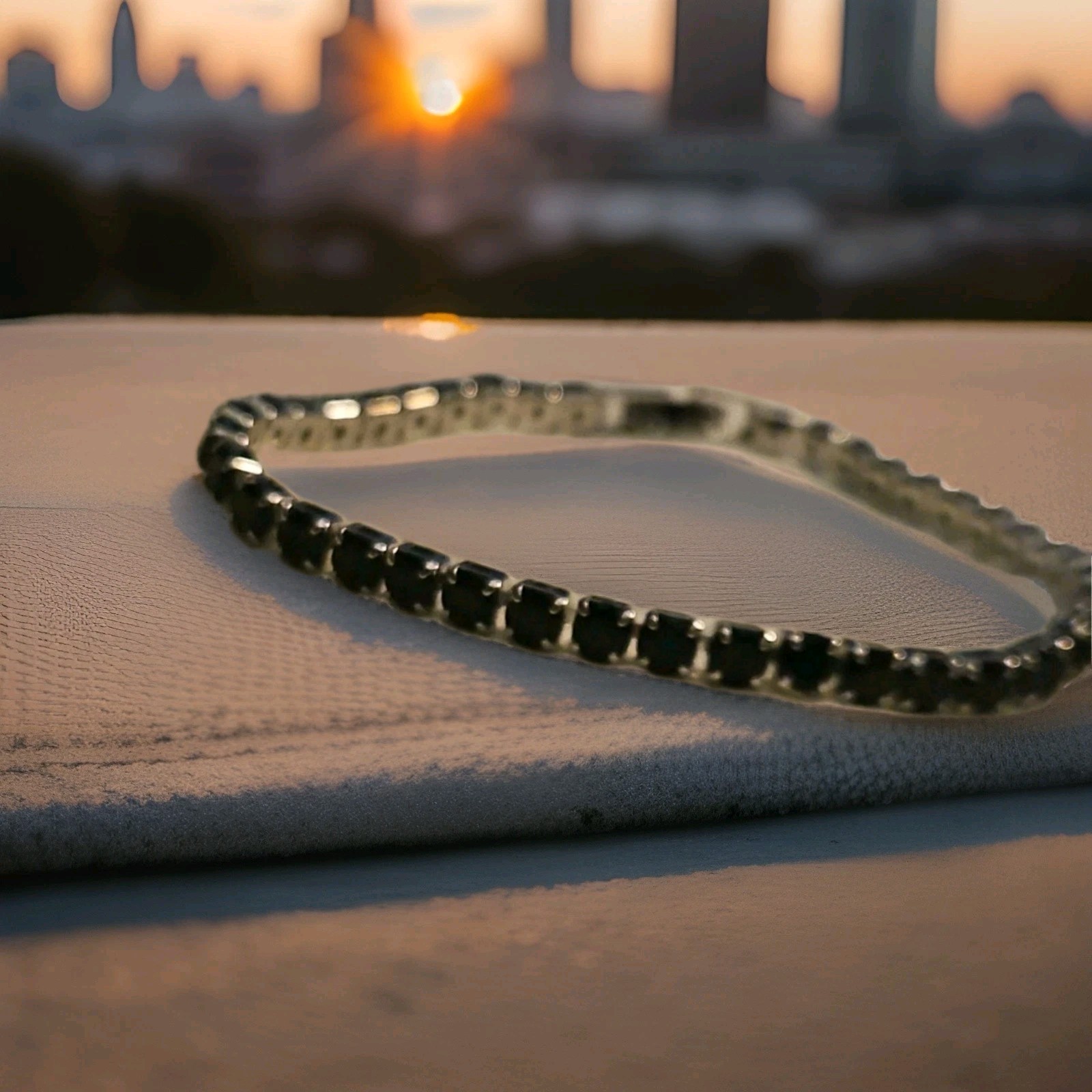 Silver 7 Inch Tennis Bracelet with Round Lab Created Black Moissanite Gems
