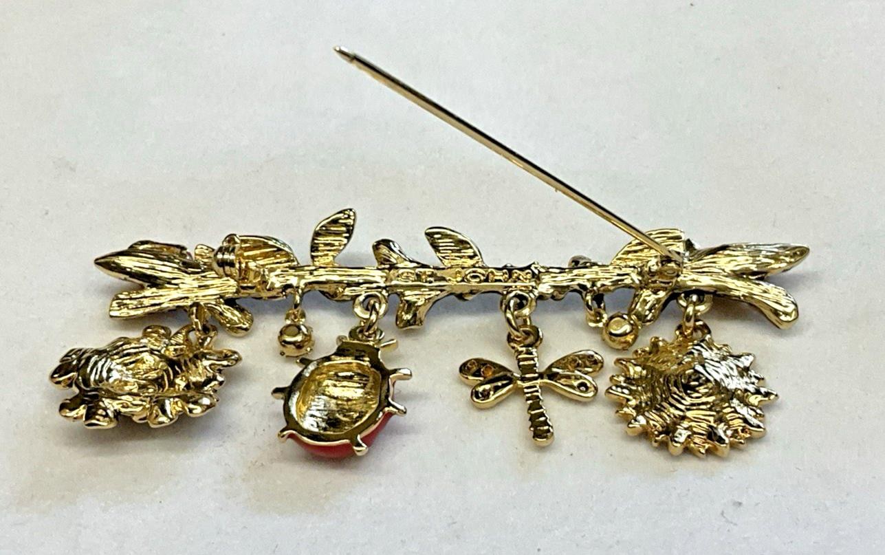 Broch Pin St John Enamel Sunflower Dragonfly Ladybug Rose Branch Charm