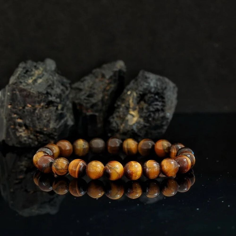 Natural Tiger’s Eye Beads Dainty Bracelet 8mm Gemstone Healing Crystal Bracelet