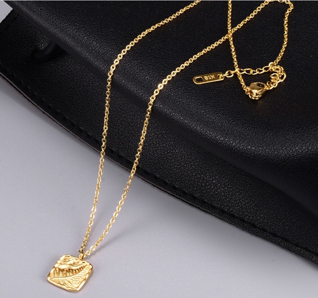 Women Gold Plated Titanium Stainless Steel Dream Leaf Square Bar Necklace 16-18″
