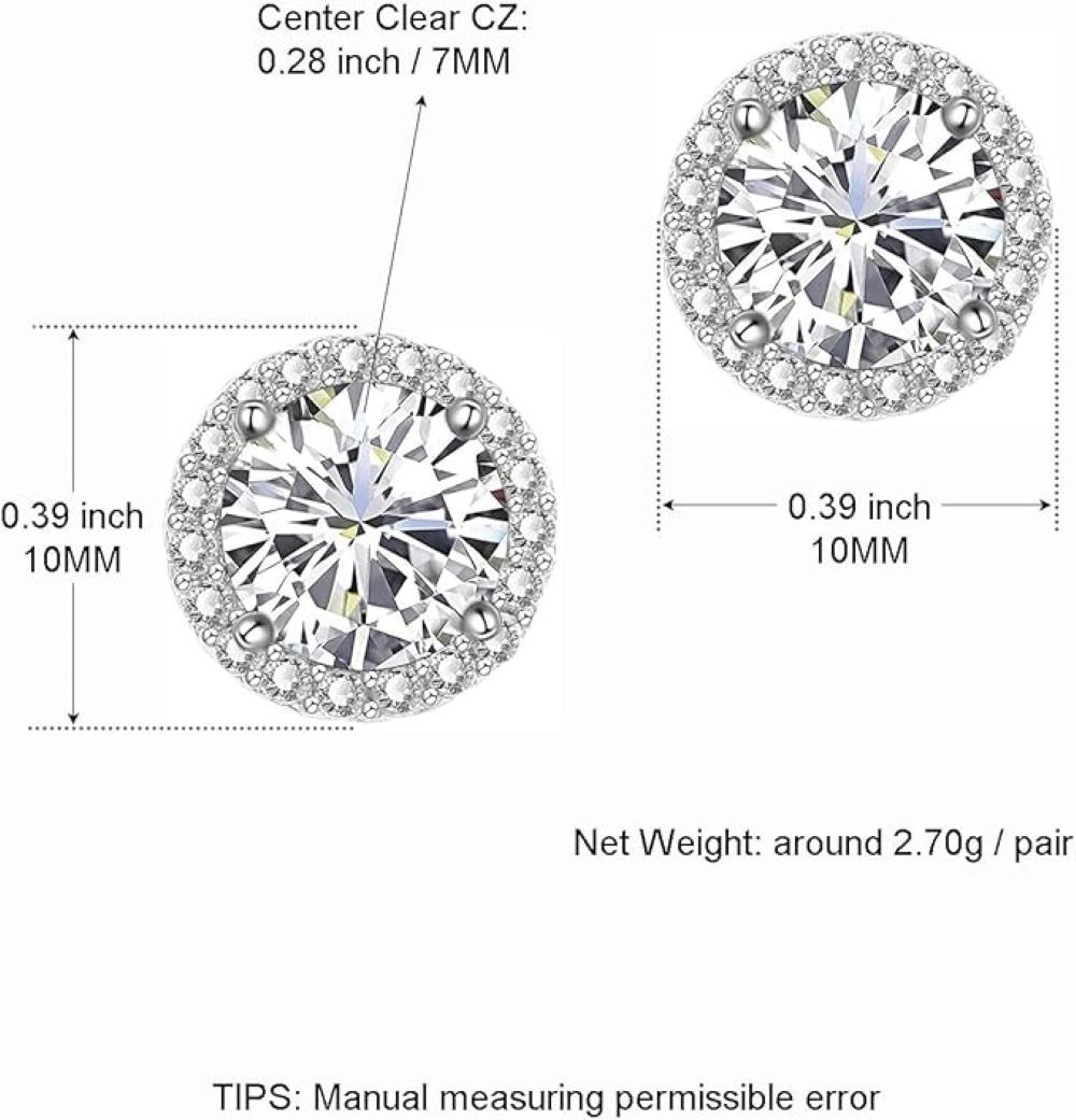 925 Sterling Silver Round Shaped CZ HALO STUD EARRINGS For Women