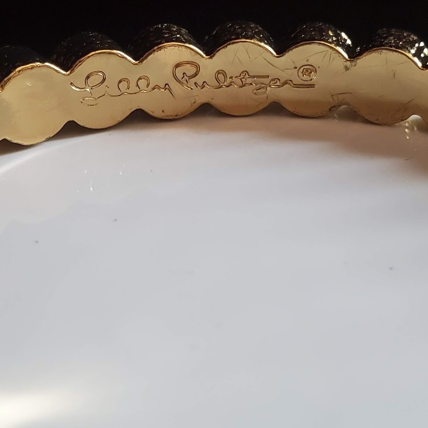 Lilly Pulitzer Gold Tone Green Cabana Stud Bangle Bracelet 8 Inch