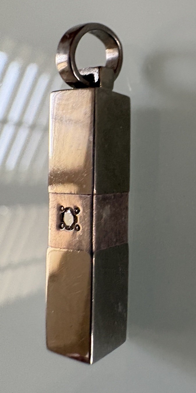 Titanium And Sterling 925 Rectangle Bar Pendant With Small Diamond Accent UNISEX