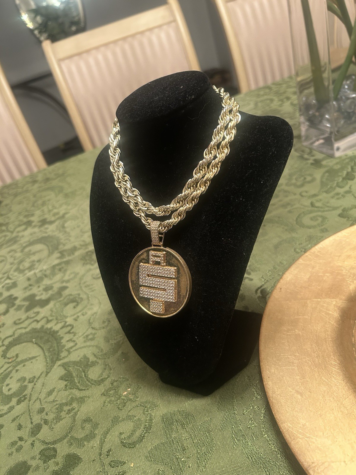 NIPSEY Hussle AllMoney In Gold Over Silver Pendant, 26” 8mm StainlessSteel Chain