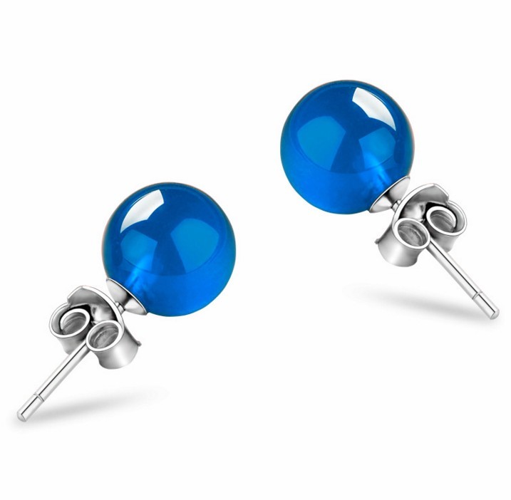 925 Sterling Silver Natural Onyx Stone Gemstone Ball Stud Earrings Gift A12