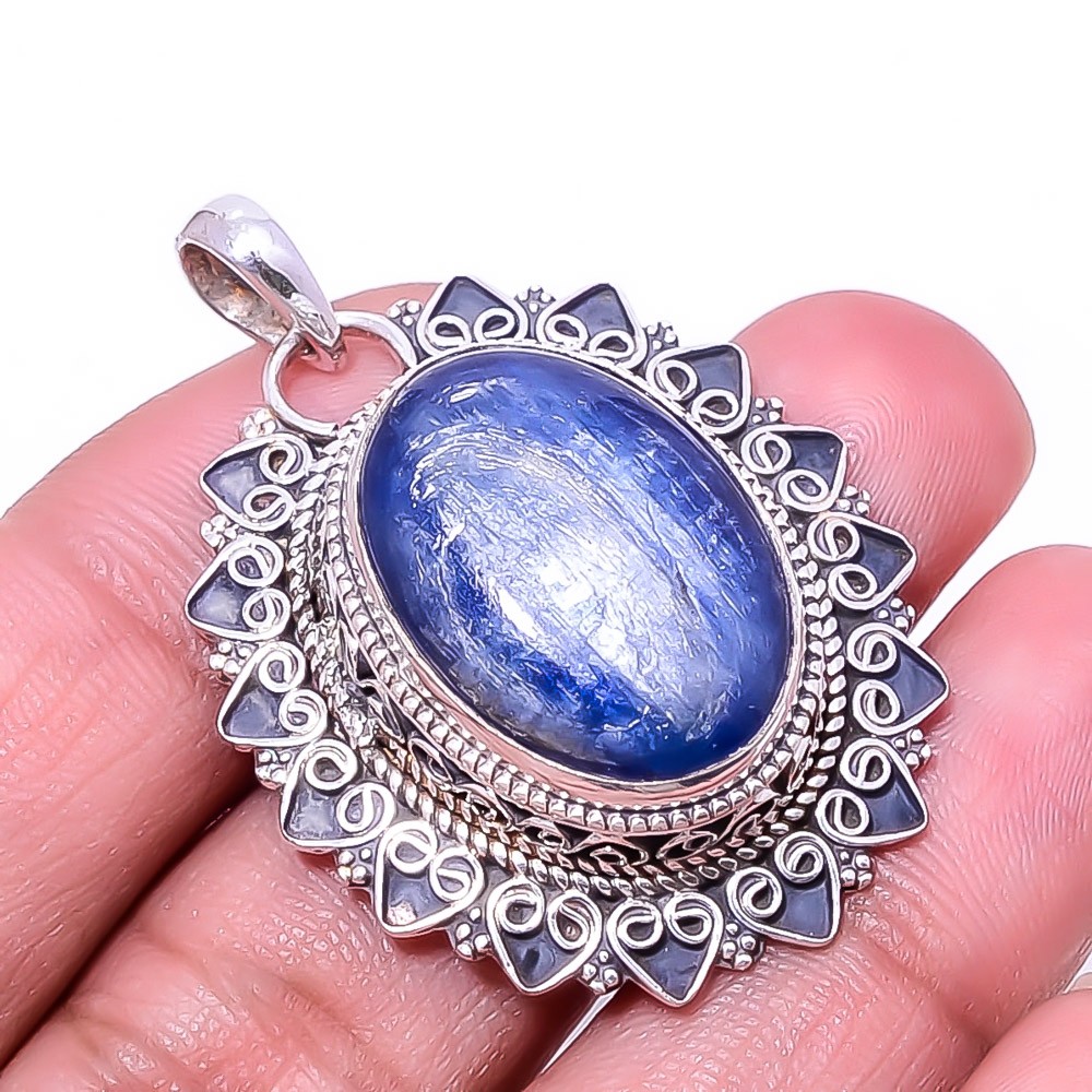 Kyanite – Nepal Fine Art 925 Sterling Silver Pendant 1.76″ P_9395_205_45