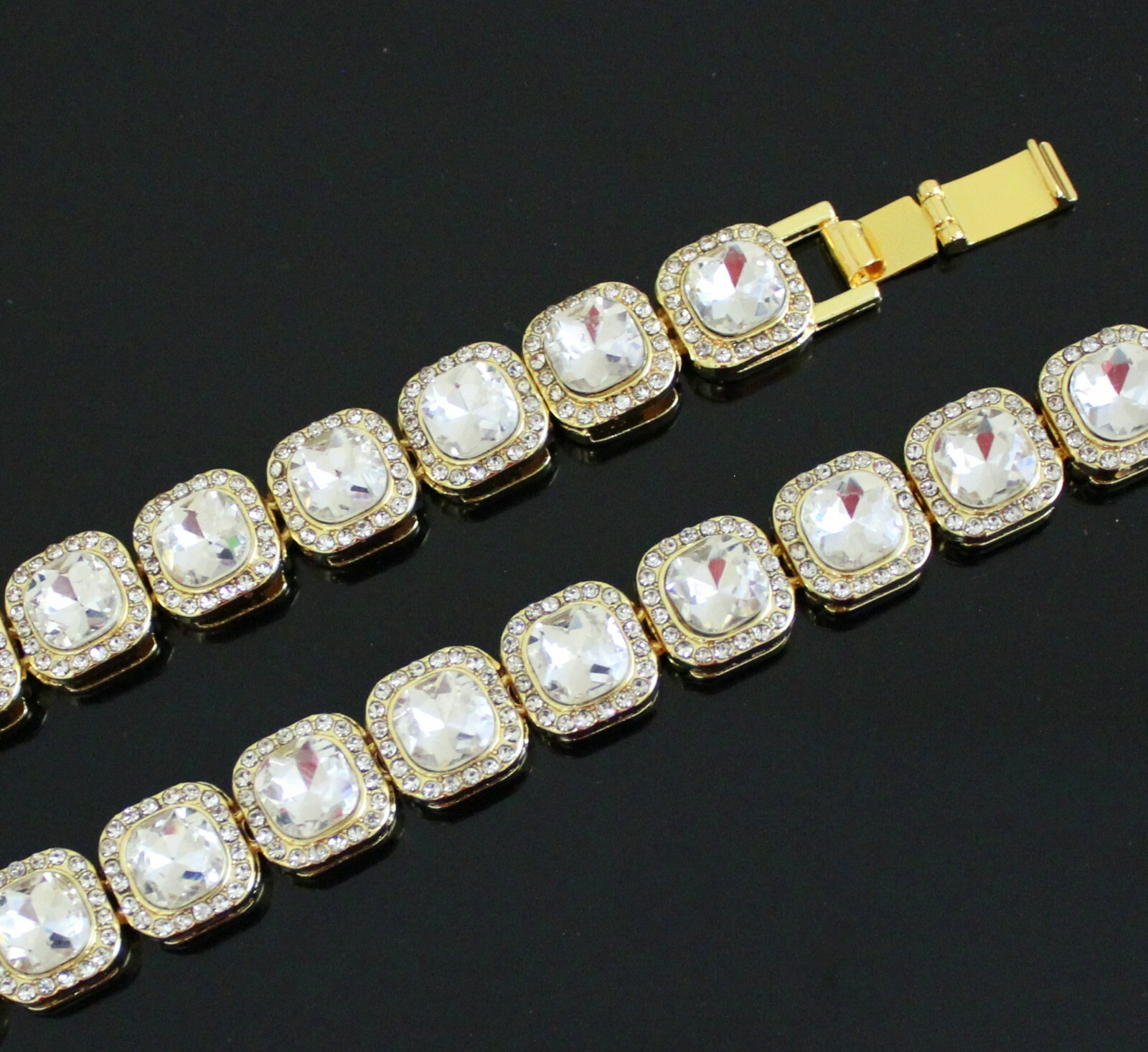 12mm Square Tennis Link Cubic Zirconia Gold Plated 16″-30″ HipHop Necklace