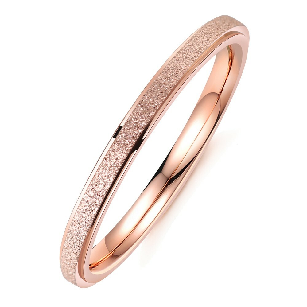 Stainless Steel 2mm Thin Sand Blasted Band Ring Size 4-8 Rose Gold Plated-Silver