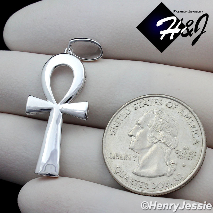 20″MEN 925 STERLING SILVER 2MM MIAMI CUBAN CHAIN ANKH KEY CROSS PENDANT*SP195